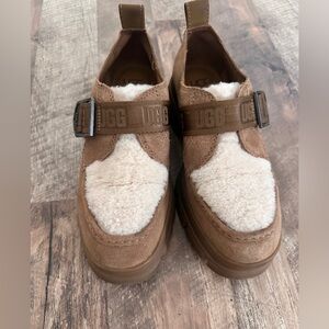 UGG Brown and Cream Shearling Loafers